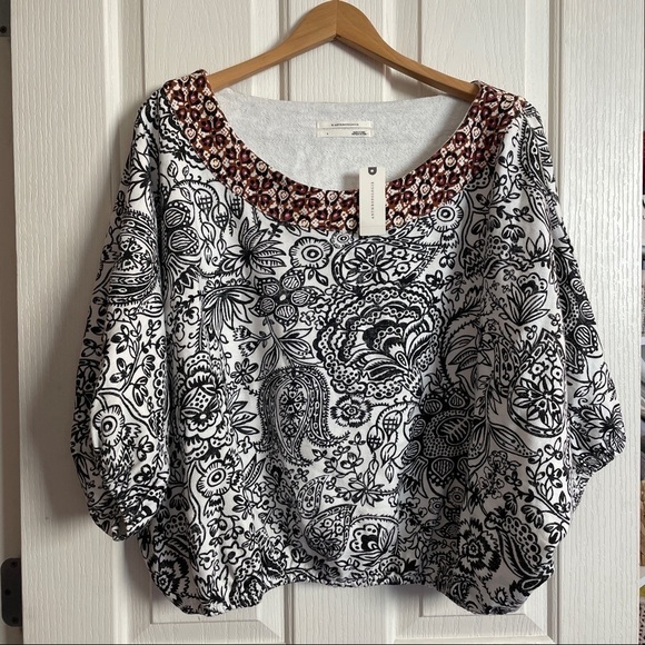 Nwt Anthropologie Samia Top Blouse Women’s tee boho Cotton Black White new - Picture 7 of 13